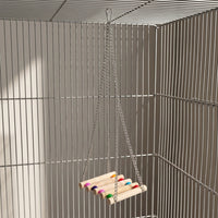 Bird Swing and Parrot Bridge for Cage, Wooden Bird Perch with Hanging Chain, Small Medium Budgie and Cockatiel Toys for Parrot Swing Climbing
