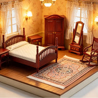 Dollhouse Miniature Furniture Model Ornaments 1:12 Miniature Bedroom Scene ob11 Wooden Bed Furniture 7-Piece Set