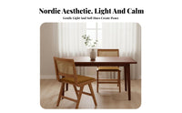 Minimalist Nordic Design Cane Back Dining Chair Breathable Backrest Solid Wood Rattan Chair Thick Cushioned Seat Household Furniture High-Density Foam Cushion for Homeowners, Interior Designers, Business Owners, Living Room, Bedroom, Kitchen, Home Office