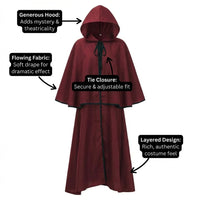 Hooded Cloak Maxi Cape, Fancy Dress Costume Halloween, Hooded Cloak Maxi Polyester, Fancy Dress Cost - Image 5