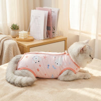 Cat Recovery Suit in Breathable Polyester, Sleeveless Spay Suit for Cats, Anti Licking Neuter Suit, Post Surgery Cat Suit with No Leg Coverage