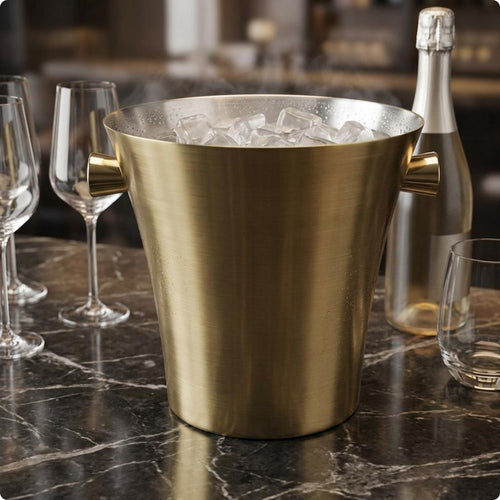 Stainless Steel Ice Bucket Brushed Silver Stainless-Steel-Chiller Bucket Portable Household Container