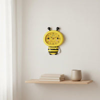 Cartoon Bee Clock Non-Ticking Kids Room Wall Clock Playful Design for Playroom