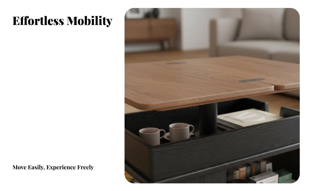 Adjustable Height Convertible Lift-Top Coffee Table Multi-Functional Design Convertible Lift-Top Table Easy to Move Living Room Furniture Space-Saving for Apartment Dwellers, Home Workers, Homeowners, Beside Sofa, Small Areas