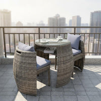 3 Pieces 3 Piece Wicker Patio Set Weather-Resistant Balcony Furniture Set Hand-Woven Space Saving Balcony Furniture for Couples, Porch, Backyard, Deck