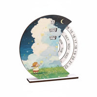 Rotary Enduring Desk Calendar Decorative Ornament Wooden Enduring Calendar Manual Rolling Date Display for Students, Kids