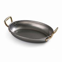 Serving Piece Oval Stainless Steel Tray Tableware Gold-Toned Handles Rounded Edges