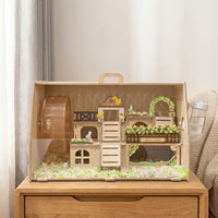 Large Hamster Cage Acrylic Hamster Villa with built-in Wheel, Wood and premium habitat with Openable Top for Syrian Hamsters and Gerbils