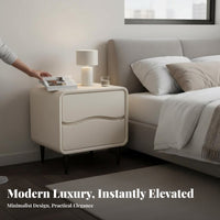 Fluted Drawer Nightstand Rounded Corners Wavy Front Cabinet Ample Storage