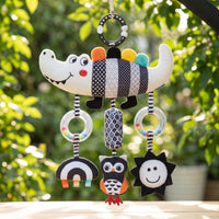 High-Contrast Hanging Toy with Rattle Rings Soft Soft Stroller Hanger Safe Baby Rattle Hanging Toy Early Development for Newborns