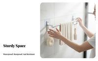 Drillno-Drill Installation Double Bar Towel Hanger with Hooks Wall Mounted Double Towel Rod Rust Resistant Bathroom Rack Space-Saving for Homeowners, DIY Enthusiasts, Restroom, Laundry Room, Kitchen, Closet
