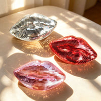 Mirror Lips Sculpture Glossy Finish Mosaic Mouth Decor Curved Contours