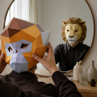 Geometric Animal Head Mask Papercraft Kit for Parties and Cosplay