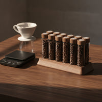 Coffee Bean Display Base with Glass Tubes Coffee Bean Tube Holder with Wooden Base Organized Rack for Baristas