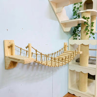 Cat Bridge for Cats with Scratching Surface, Wooden Ladder and Walkway, Wall Mounted Space Saving Indoor Activity for Medium Size Climb Play