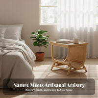 Rattan Drawer Nightstand Nordic Design Woven End Table with Drawer Easy Assembly