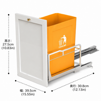 Kitchen Trash Bin, Sorting, Drawer, Slim, Silver, Telescopic Rail Type, 27.5cm, Metal, Set of 4