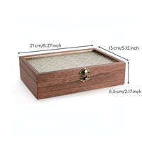 Hinged Display Case with Glass Lid Embossed Wooden Box with Glass Lid Wood-Grain Jewelry Box Decorative for Women, Desktop, Dresser, Vanity