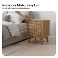2-Drawer Rattan Nightstand Vintage design Bedside Cabinet Multi-Purpose for Home