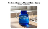 Easy to Clean Blue Glass Pitcher with Lid Long-Lasting Glass Pitcher Leak-Proof-Leak-Proof-Resistant Spout for Families, Homeowners, Office