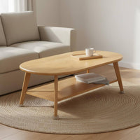 Two-Tier Wooden Tea Table Rounded Corners Mid-Period Modern Coffee Table Heavy Duty Living Room Furniture for Reception Area
