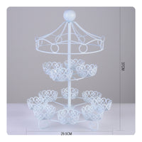 Powder-Coated 12-Cup Cake Stand Iron White Cupcake Stand Openwork Tableware Curled Feet