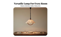 Japanese Aesthetic Retractable Hanging Lamp Wood Accent Adjustable Height Hanging Light Bohemian Design Woven Hanging Light for Interior Designers, Homeowners, Business Owners, Bar Counter, Dining Room, Bedroom, Restaurant