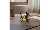 Corgi on Skateboard Ornament Handmade Brass Corgi Figurine for Car Dashboard