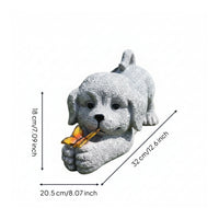 Dog Statue with Butterfly Realistic Dog Figurine Decor Lifelike for Balcony