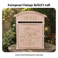 Floral Relief Rustic Decorative Post Box Vintage Wall Mailbox Weathered Finish