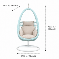 Double Hanging Egg Chair, 105x196cm Outdoor Garden Egg Chair with Stand, PE Rattan Basket Design & Olefin Cushion