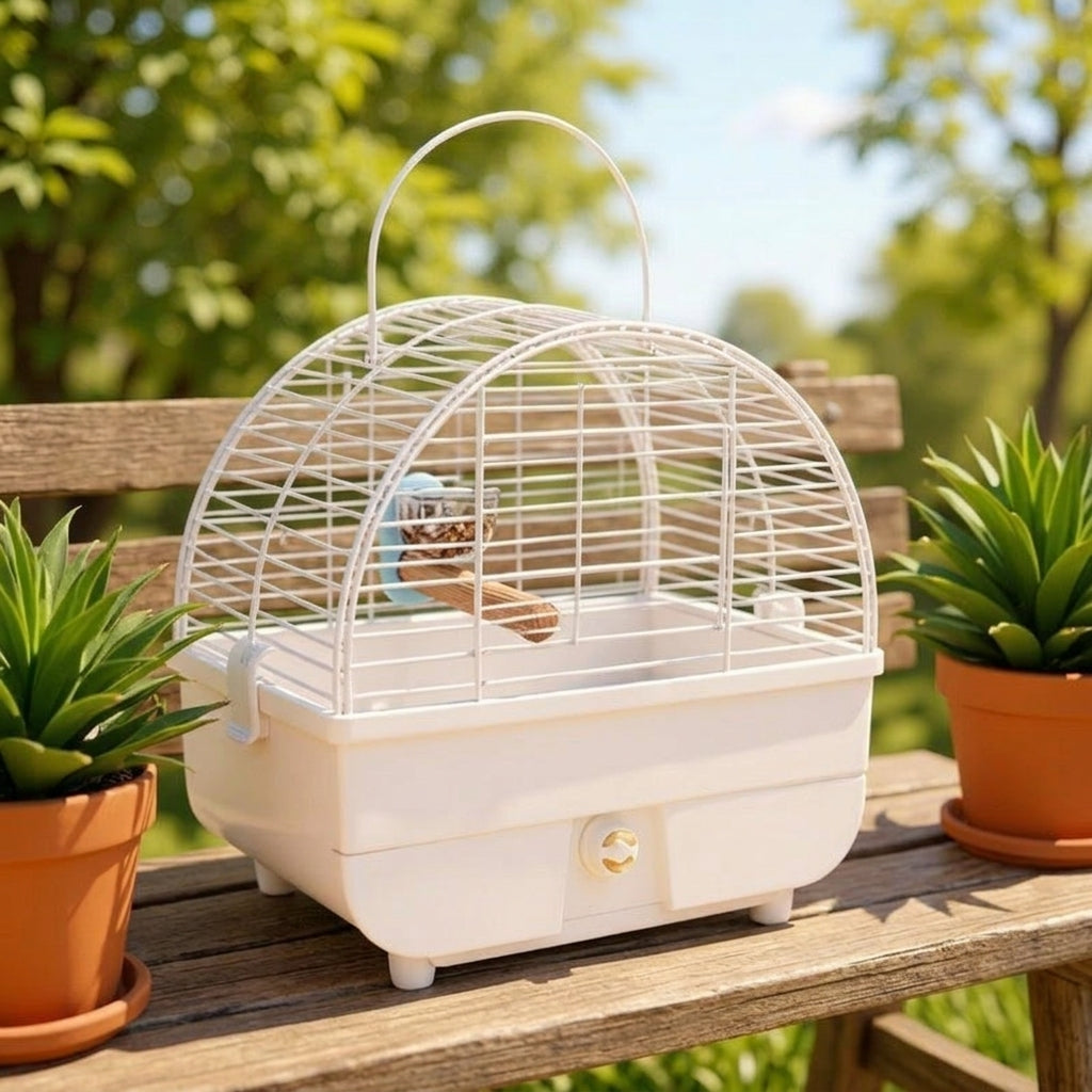 Portable Bird Cage Travel Cage for Small Parrot, Outdoor Cage with Standing Perch, Breathable Travel Carrier, Portable Cage with Tray