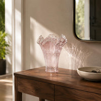 Pink Glass Vase Artistic Pink Vase Wavy Rim for Dining Table