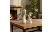 2 Pieces Wooden Feline Figurine Set Minimalist Design for Living Room, Bookshelf