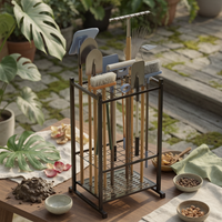 Garden Tool Rack Three Shelf Freestanding Tool Rack Perforated Bottom Outdoor Storage