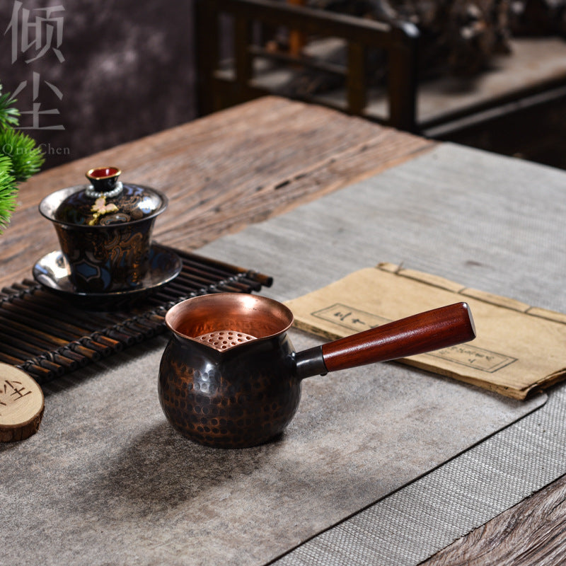 Purple Copper Side-Handle Fair Cup, Pure Copper Tea Sea, 260cc, for Stove-Top Tea and Milk Warming