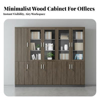 Wooden Filing Cabinet with Lock Multi-Compartment Design Modern Office Storage Cabinet Easy Assembly Bookcase with Glass Doors for Study Room, Library