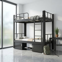 Bunk Bed with Storage Cabinet Space-Saving Bunk Bed with Mattress Double-Layer Furniture for Students, Roommates, Dorm Rooms, Shared Apartments