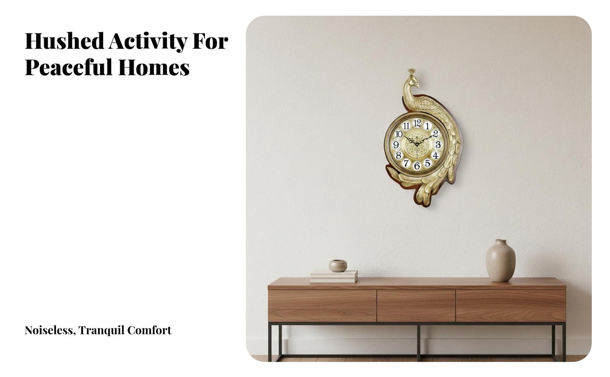 Vintage Brass Clock Quiet Mechanism 3D Decorative Clock Non-Ticking Home Decor for Living Room, Entryway, Office