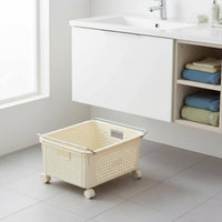 2 Pieces Under Sink Laundry Basket Wipe Clean Mobile Clothes Hamper Sturdy Frame