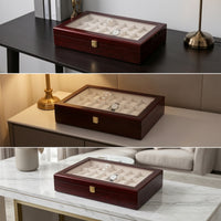 Watch Box with 24 Slots Soft Interior Lining Watch Box with Glass Lid Elegant for Dresser