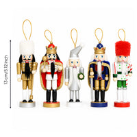 5 Pieces Wooden Nutcracker Ornament Charming Christmas Nutcracker Decoration Decorative Christmas Ornaments with Loops for Desks