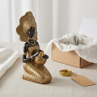 2 Pieces African Woman Statue Solid Resin Material Tribal Lady Sculpture