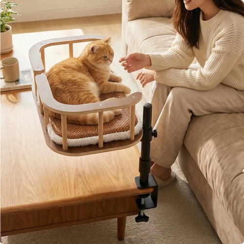 Feline Desk Bed Clamp No-Tools-Required Setup Desk Mounted Pet Bed Soft Mat