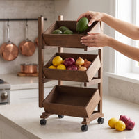 Solid Wood Multi-layer Storage Rack with Wheels for Kitchen, Living Room, and Balcony