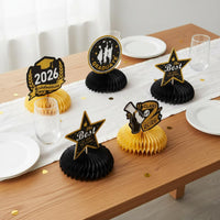 4 Pieces Graduation Table Decoration Easy Assembly Graduation Honeycomb Centerpiece for Graduates, Students, School Event