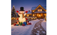 Outdoor Inflatable Snowman with Penguins Festive Christmas Inflatable Snowman Oversized Holiday Display Long-Lasting for Garden