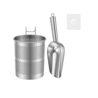 Stainless Steel Ice Scoop with Holder for Freezer Drainage Holes Ice Ladle Set Hanging Loop Food Service Tool