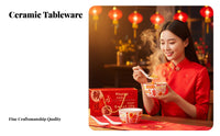 Red Festive Ceramic Tableware Set, Gift Box, Holiday Blessing, Suitable for Adults