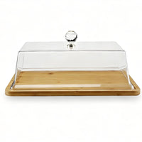 Bamboo Food Cover Crystal Knob Acrylic Food Dome for Countertop